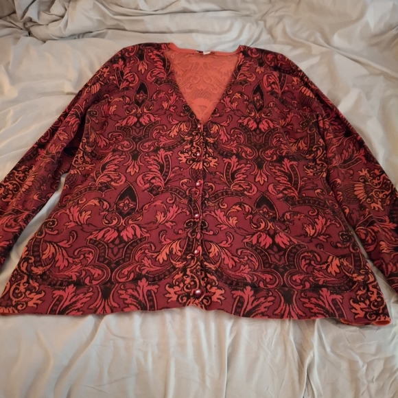 Isaac Mizrahi Live Women's Red and Black Patterned Long Sleeve Sweater - Picture 3 of 8